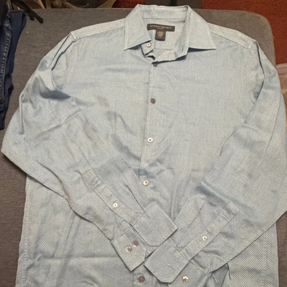 Banana Republic Mens Classic Fit Button Down‎ Shirt Blue Geometric Print Medium
